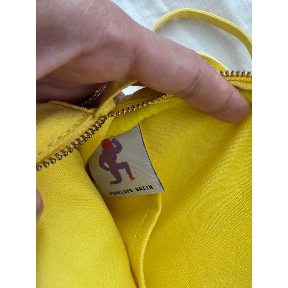 Penelope Gazin Yellow Round Crossbody Purse Bag Embroidered Smiley Face - Picture 5 of 7